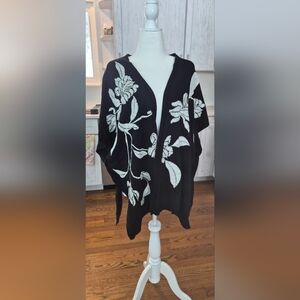 Black Kimono with White Floral Embroidery